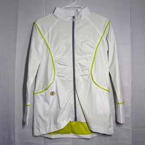 Swingdish Golf Jacket M White Lime Green Ruched Peplum Full Zip J001-1
